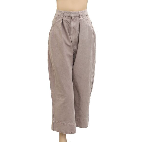 Free People Sweet Talk Chino Trousers Pants Mid-Rise Wide Leg Pleated S 279560 - Picture 6 of 9